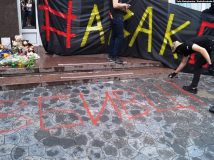 Nationalists clashed with law enforcement officers near the police station in Pereyaslav-Khmelnitsky
